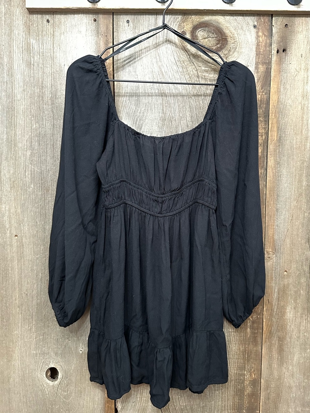 Forever 21 Peasant Sleeve Flounce Mini Dress in Black Size Small